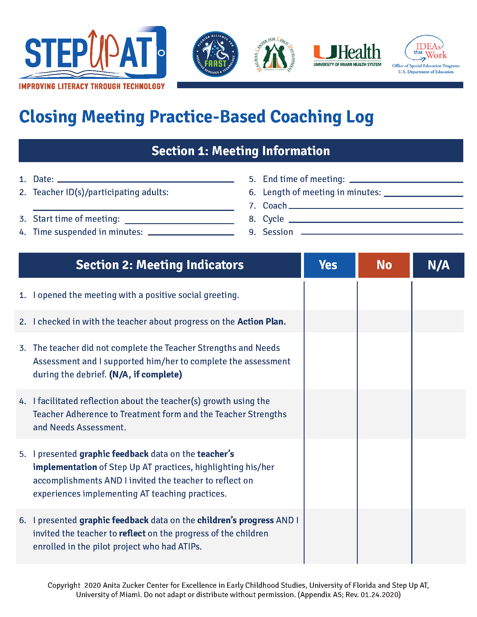 Step Up AT Closing Guide (Closing Meeting Practice-Based Coaching Log)
