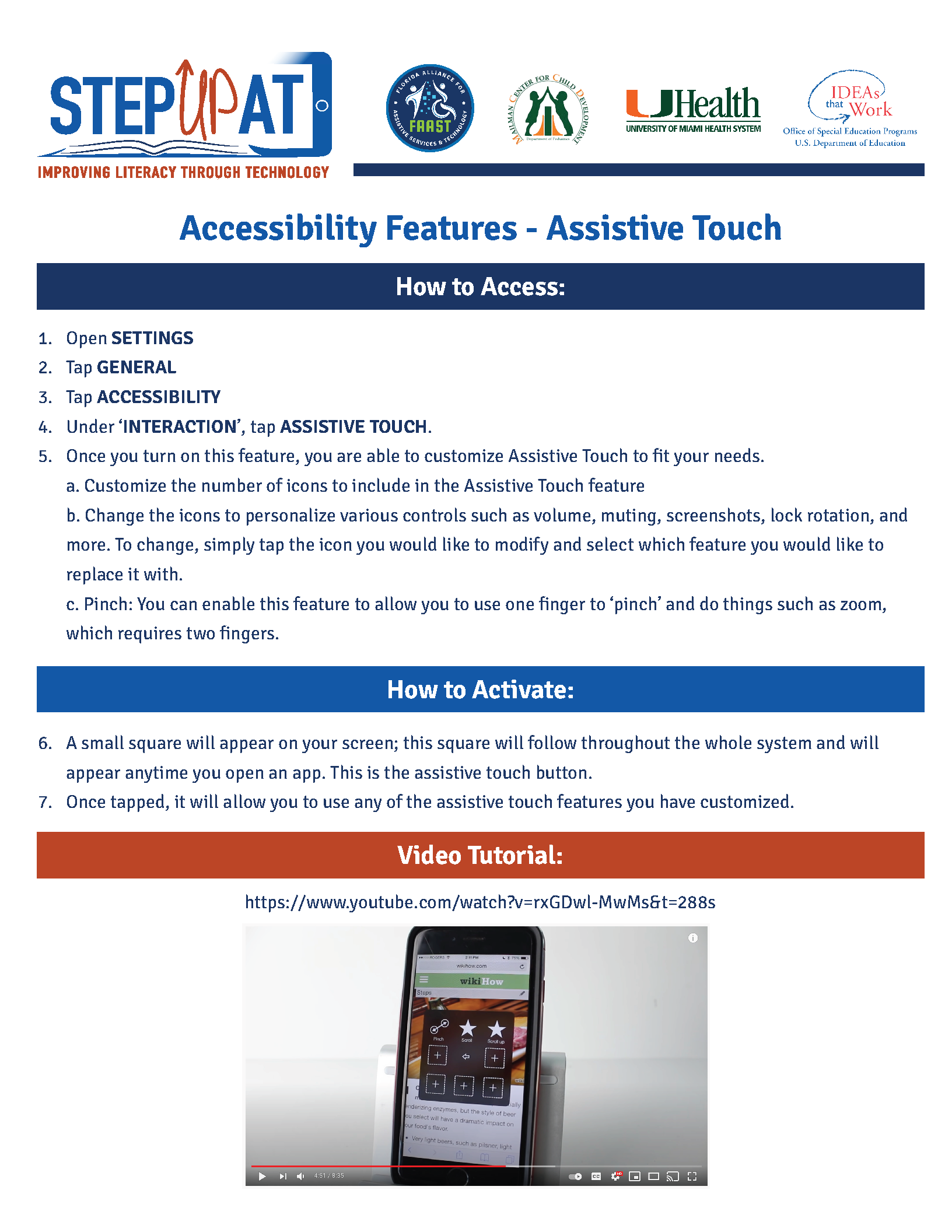 iOS Accessibility and Assistive Touch instructions in English