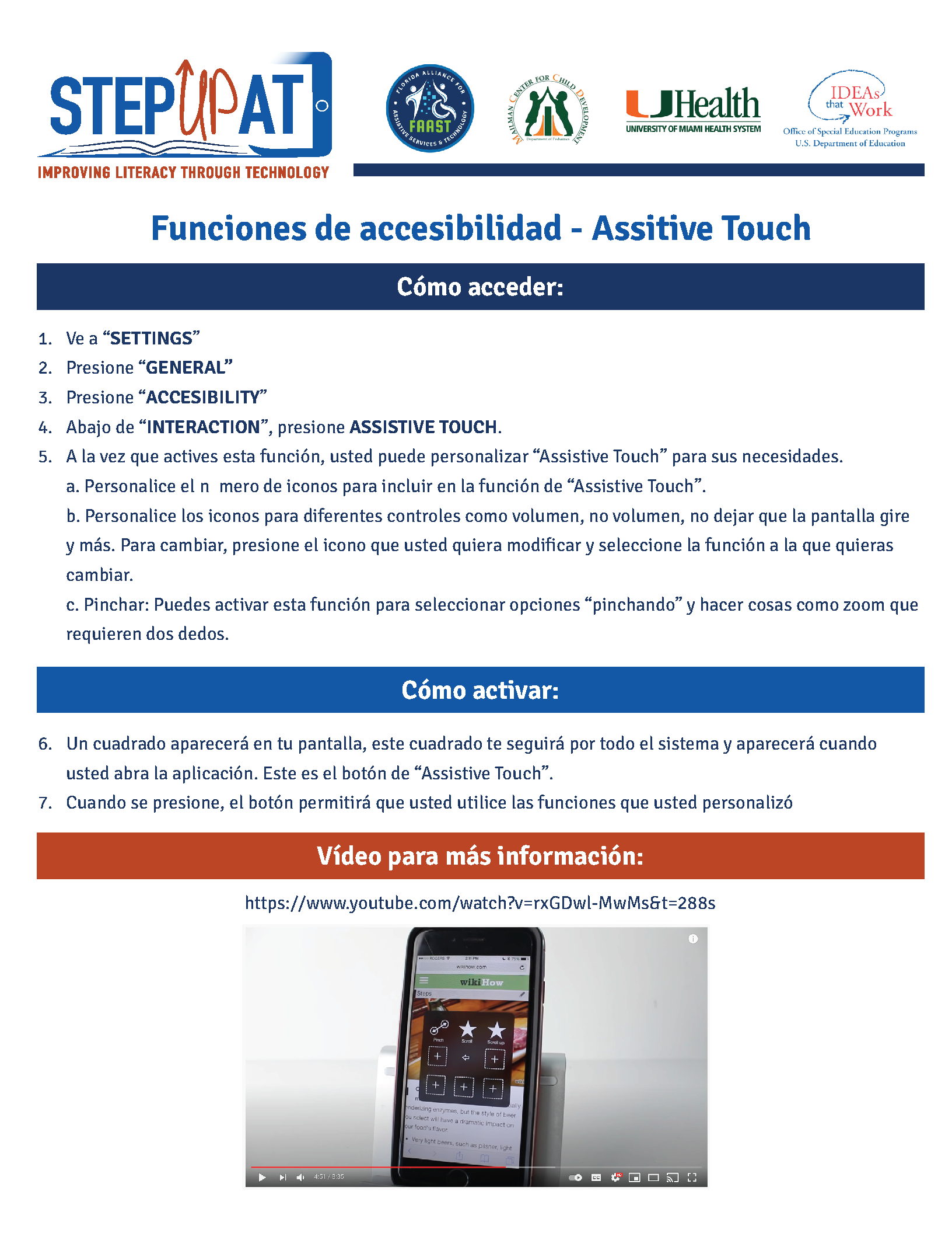 iOS Accessibility and Assistive Touch instructions in Spanish