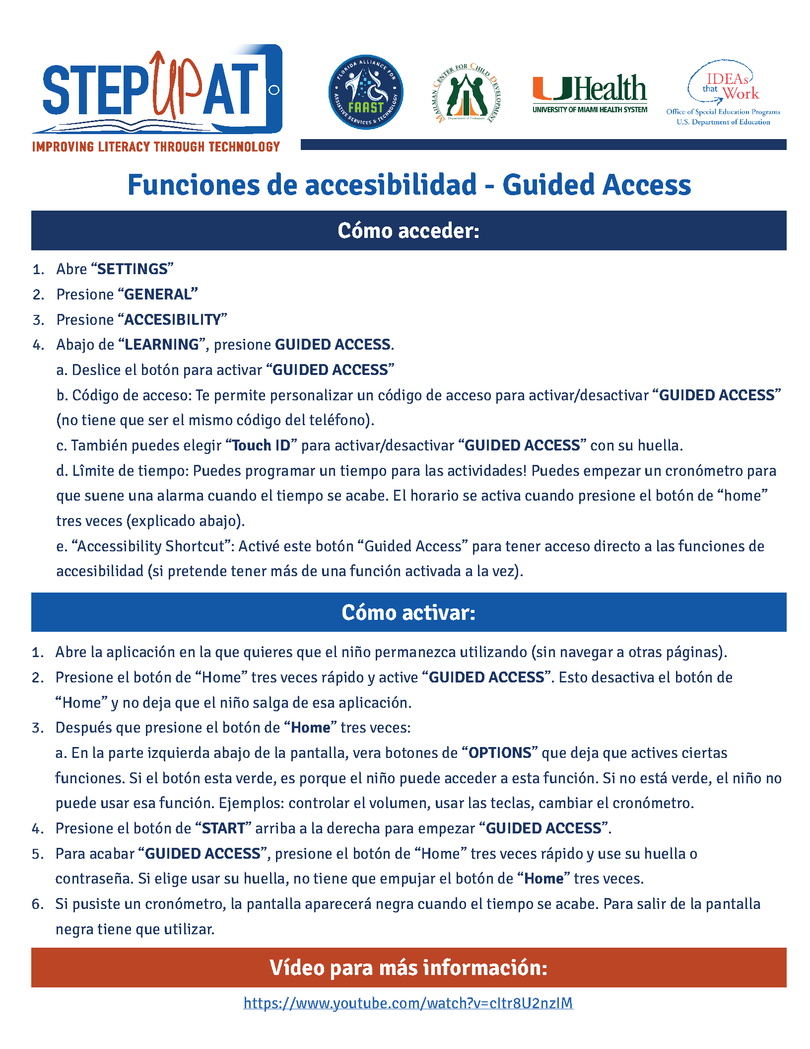 iOS Accessibility Features, how to set up Guided Access in Spanish