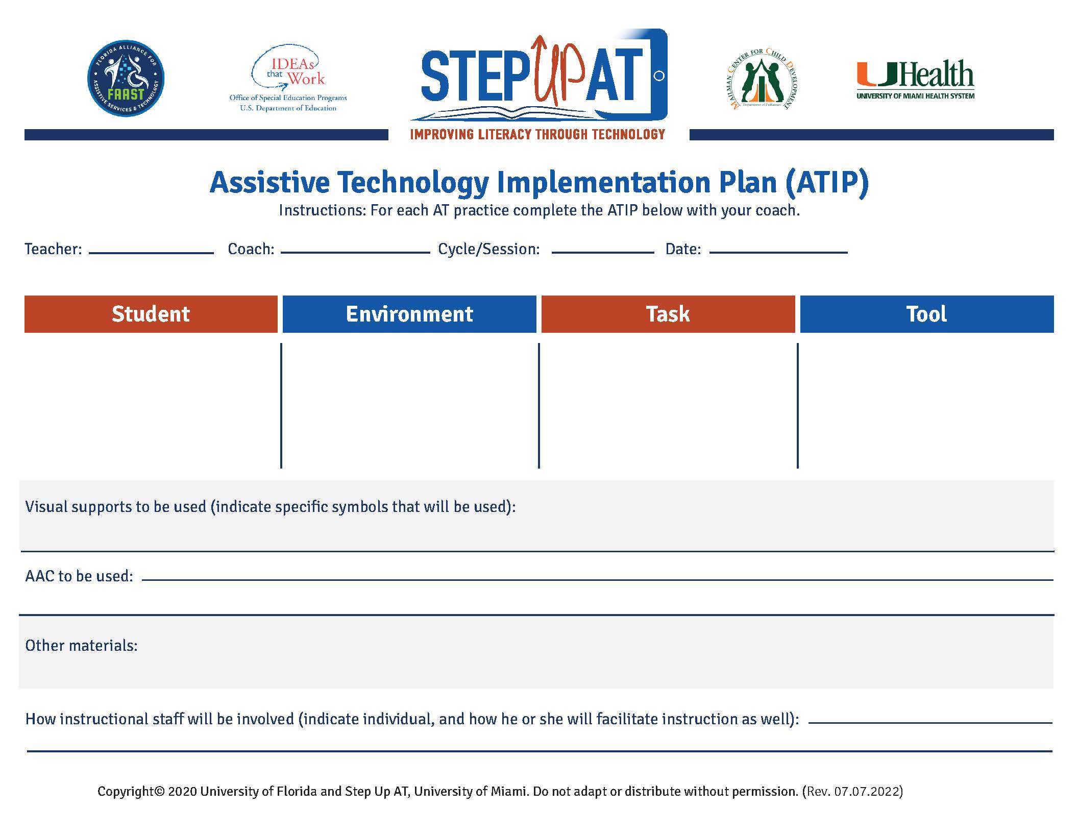 Step Up AT Assistive Technology Implementation Plan (ATIP)