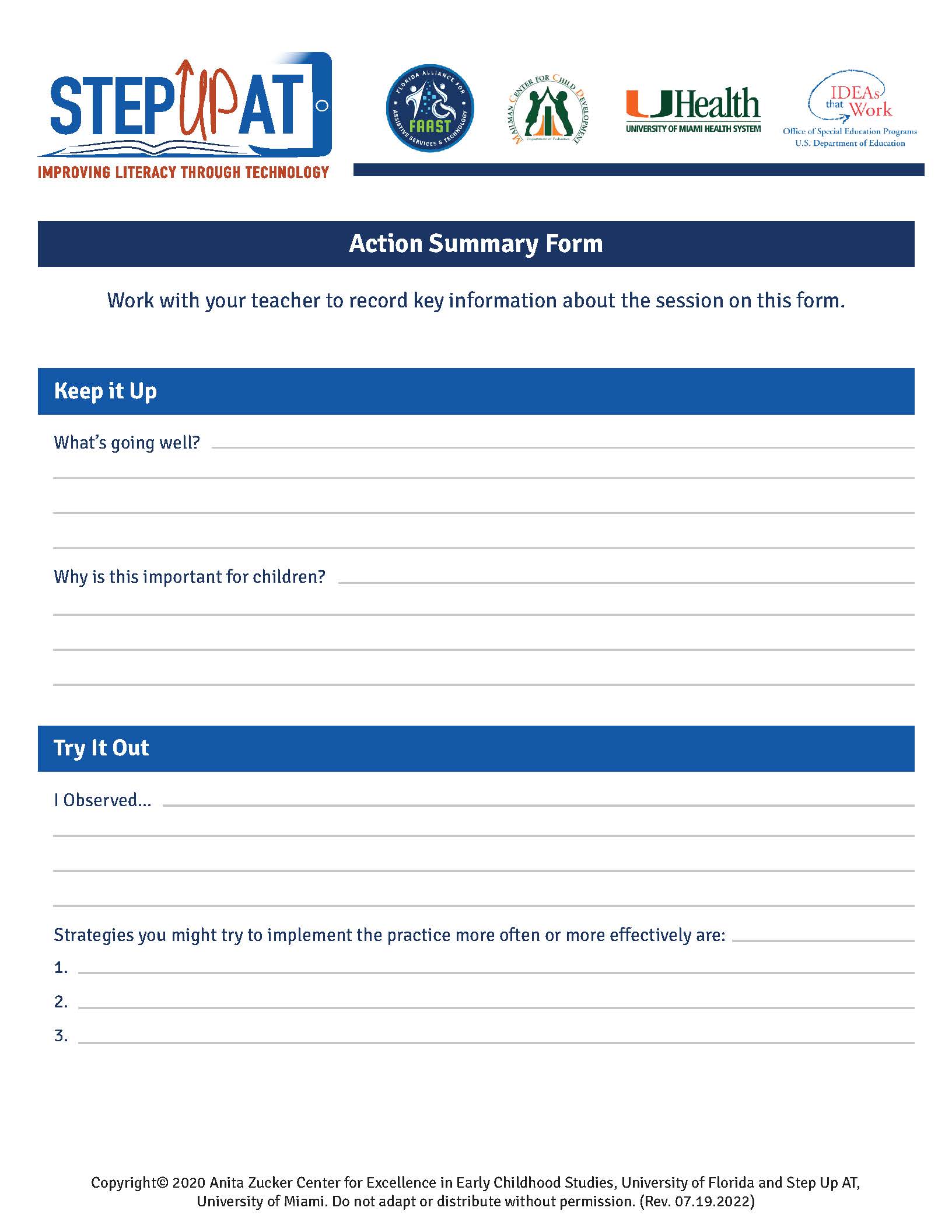 Step up AT Action Summary Form