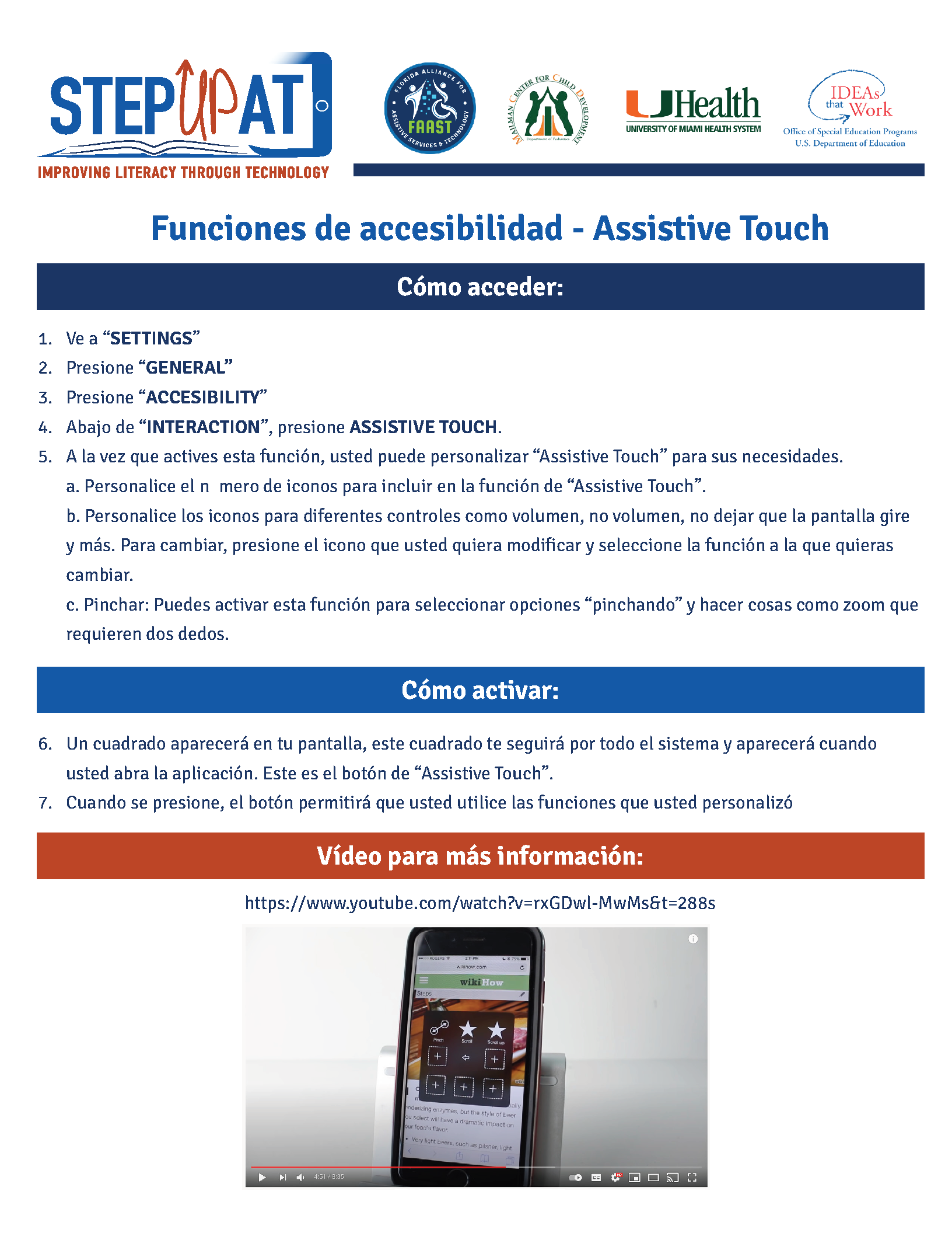 Funciones de accesibilidad - Assistive Touch example of PDF that can be downloaded by parents or teachers.