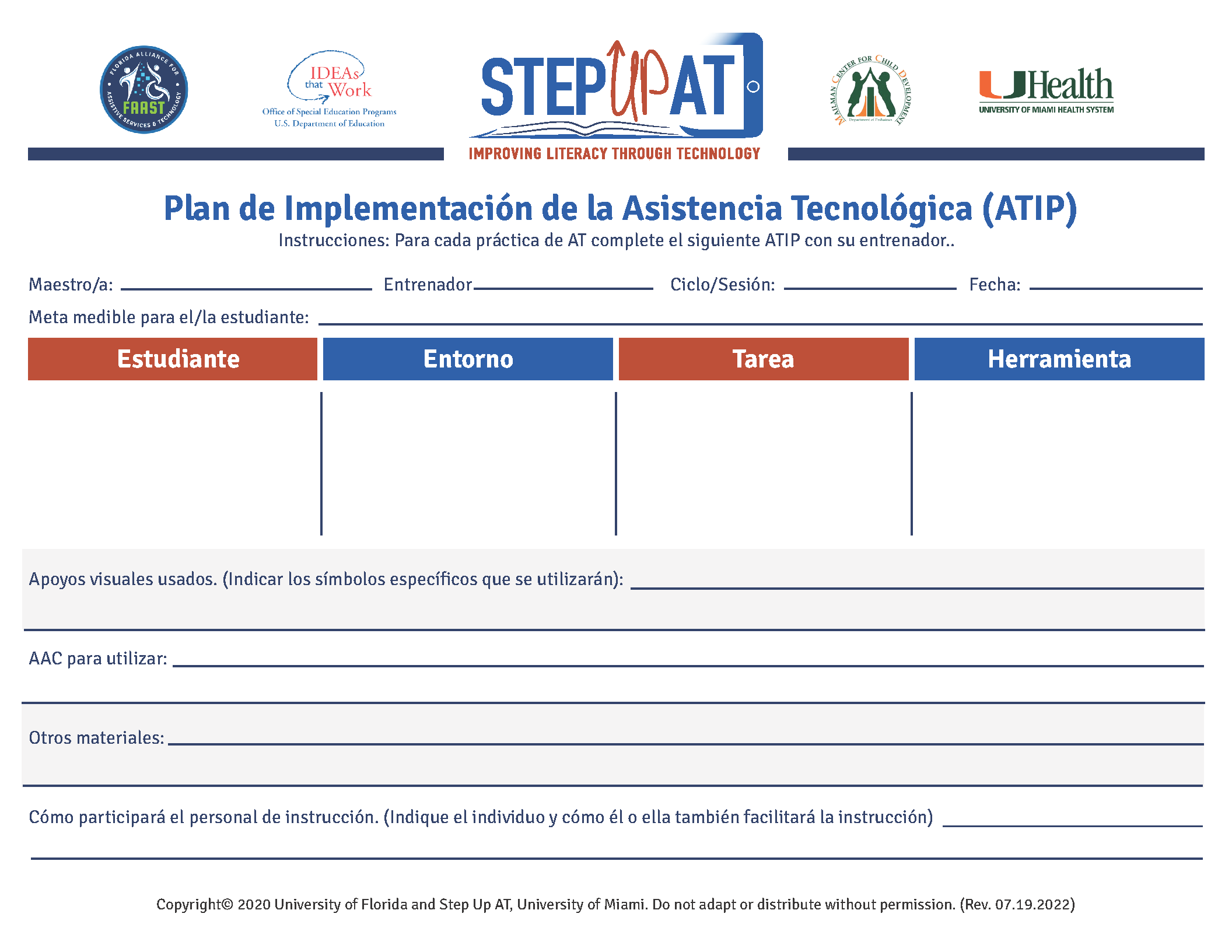 ATIP in Spanish. Plan de Implementacion de la Asistencia Tecnologica (ATIP).