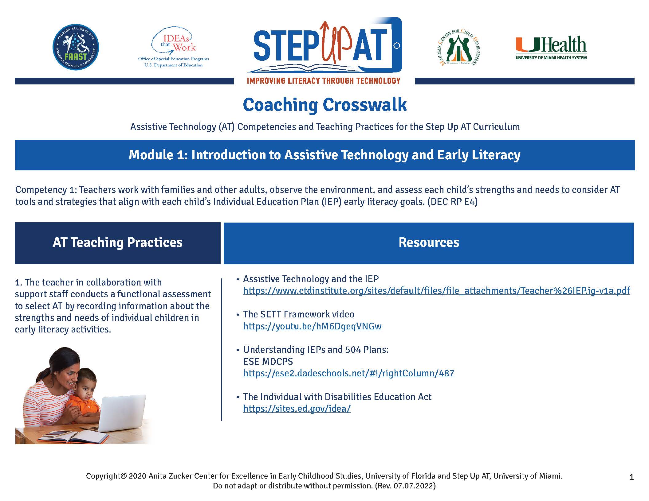 Step Up AT Coaching Crosswalk Guide (1st page)