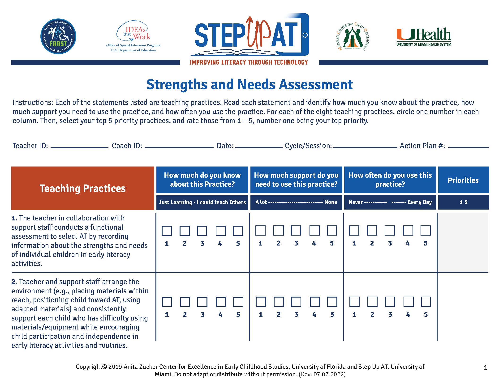 Stp Up AT Teacher Strength & Needs Assessment